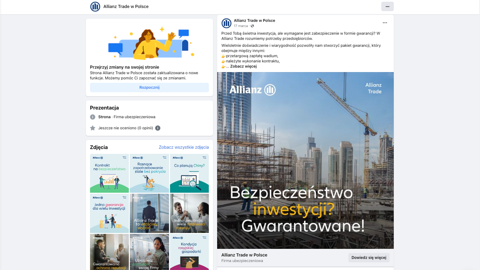 Profil Facebook marki Allianz Trade